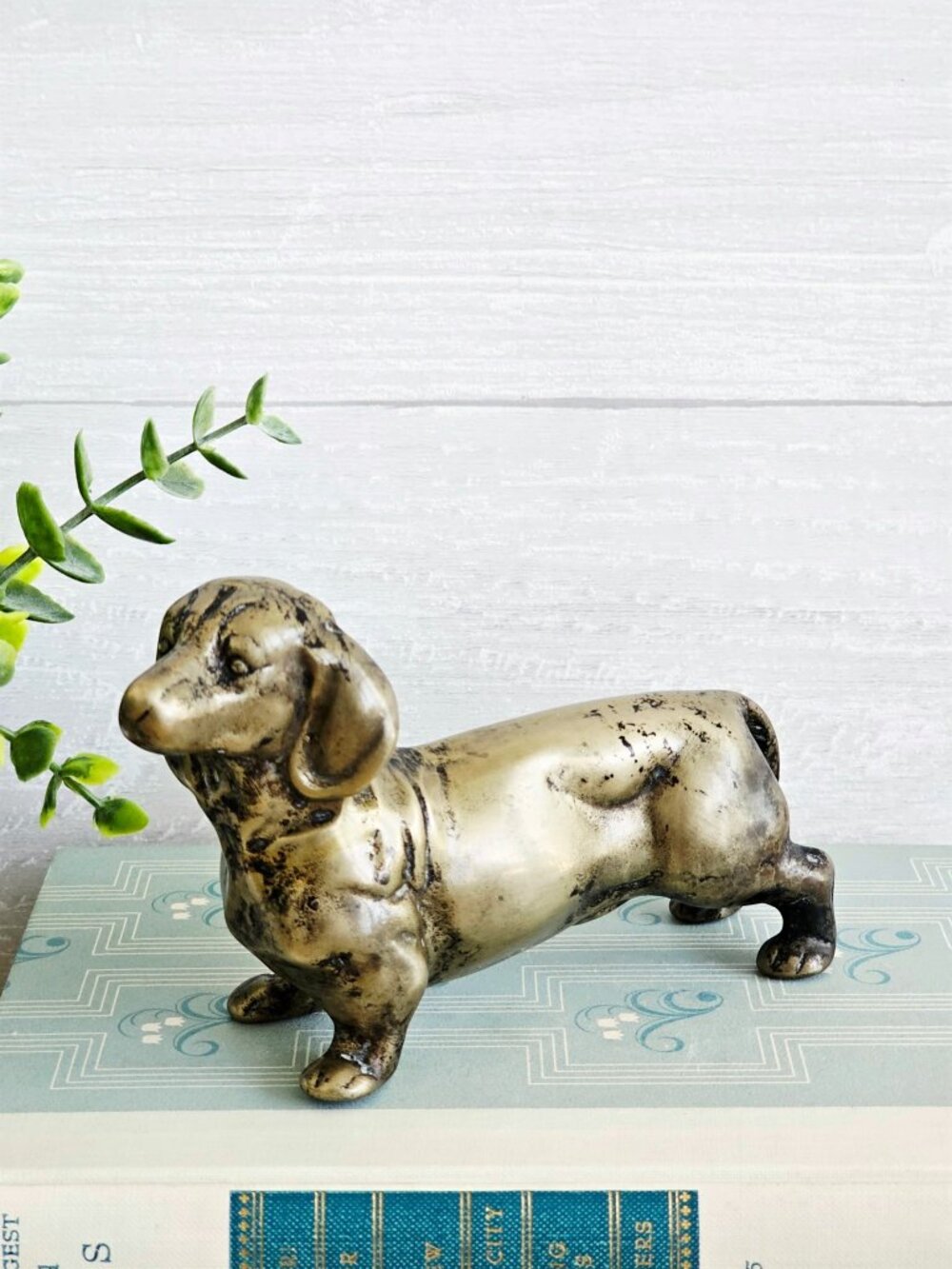 Vintage Heavy Solid Brass Dachshund Wiener Dog Doxie Figurine